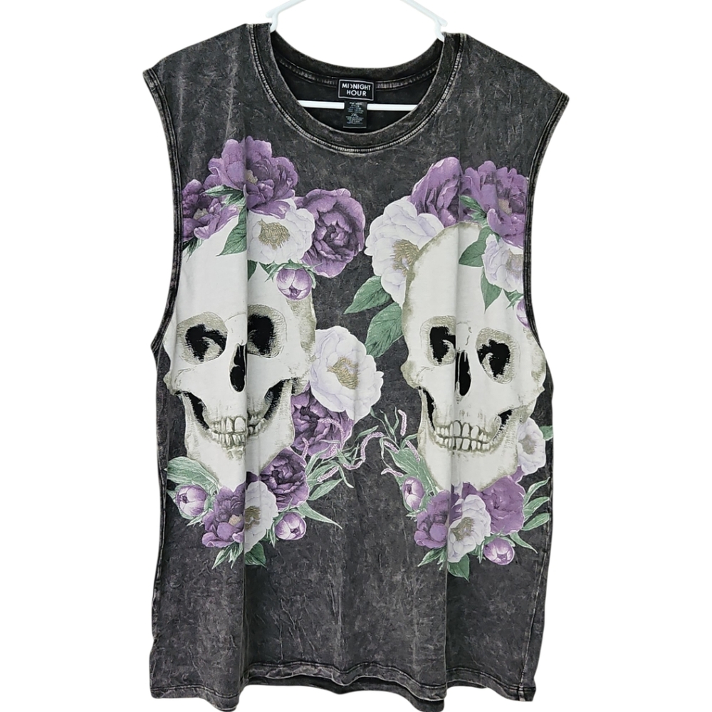 Midnight Hour Skull and Floral Graphic Sleeveless Top